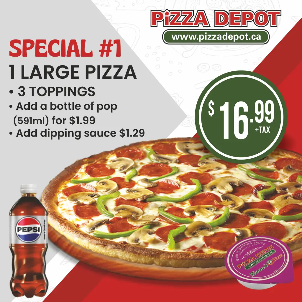 Special #1: Large Pizza with 3 toppings for $16.99