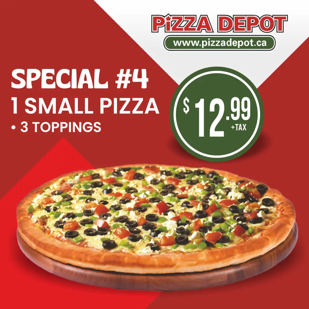 Special #4: Small Pizza with 3 toppings for $12.99