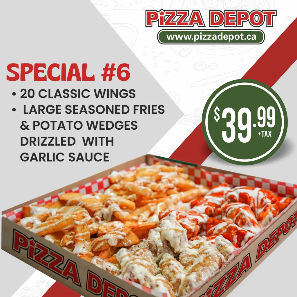 Special #6: 20 Classic Wings with Fries & Wedges for $39.99